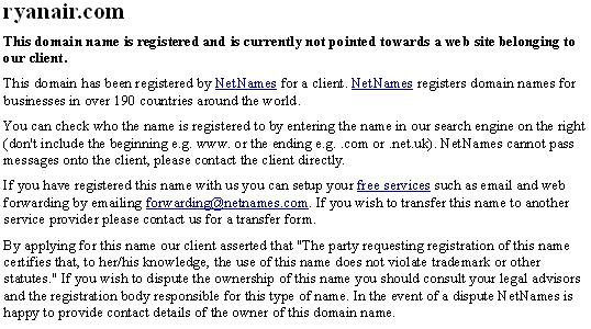 Ryanair website in 1998